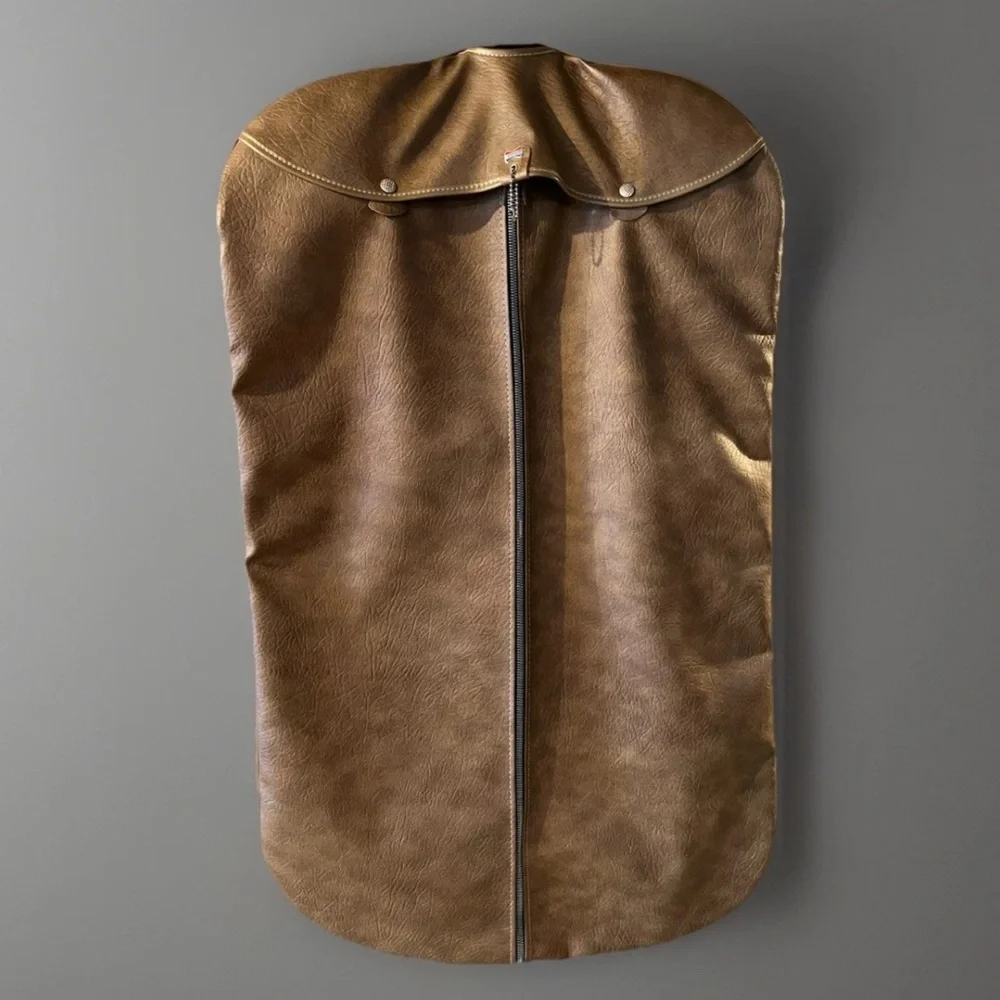 Vintage American Tourister Garment Suit Bag Faux Leather Brown Zip Compartment
